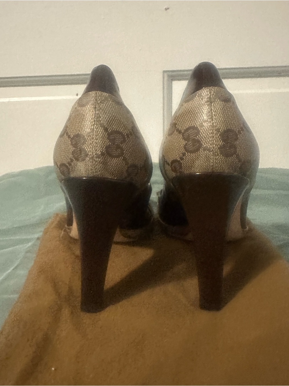 Gucci Brown and Tan Peep-Toe Heels with Bamboo Accent - Picture 5 of 8